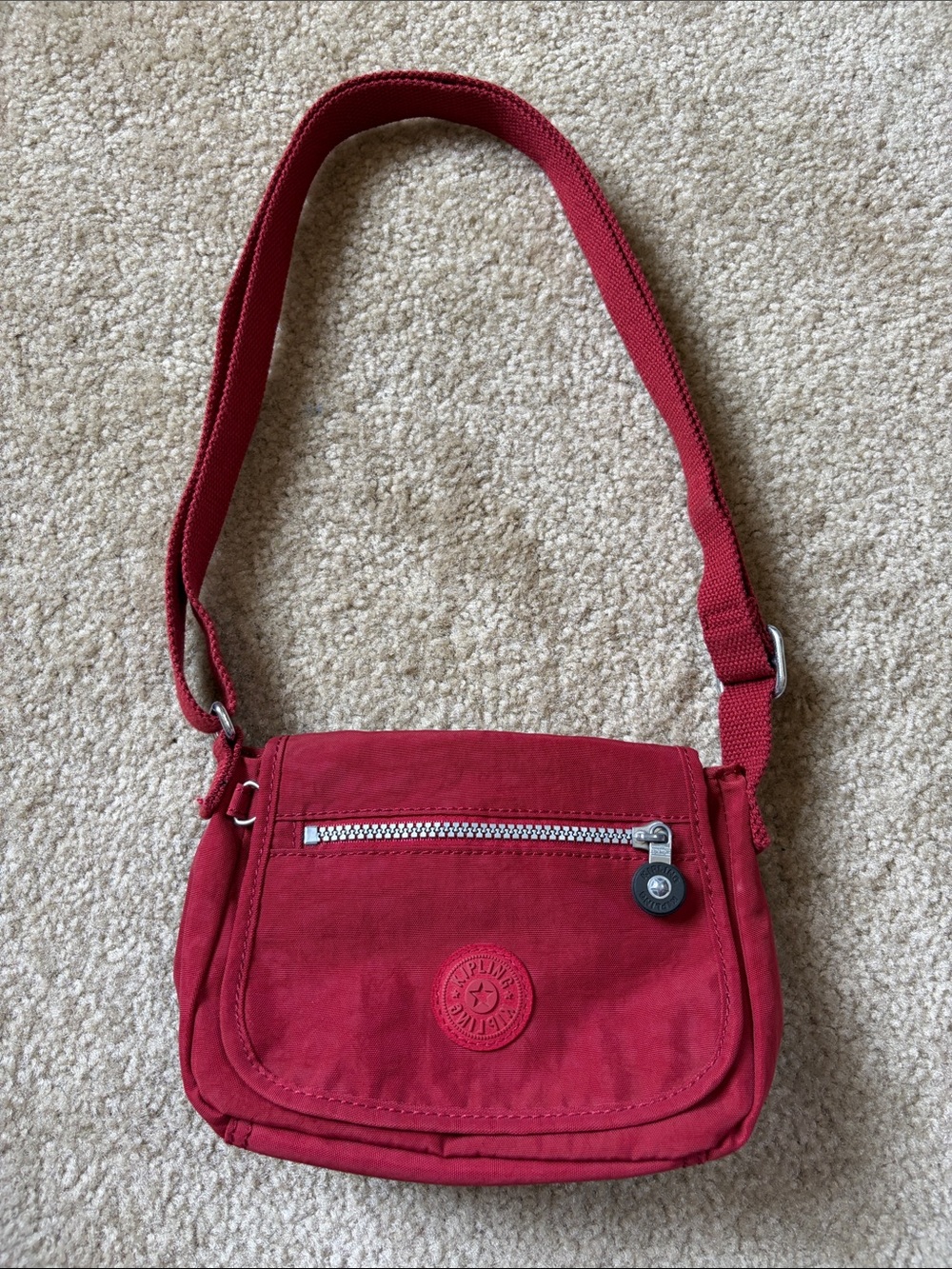 Kipling Sabian Red Compact Shoulder Crossbody Bag with Front Zip Pocket